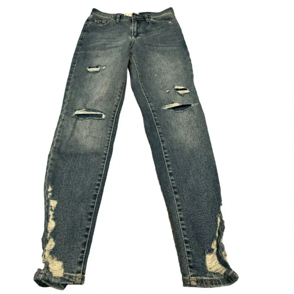 Free People Blue Distressed Straight Jeans Womens Size 26 - Picture 1 of 6